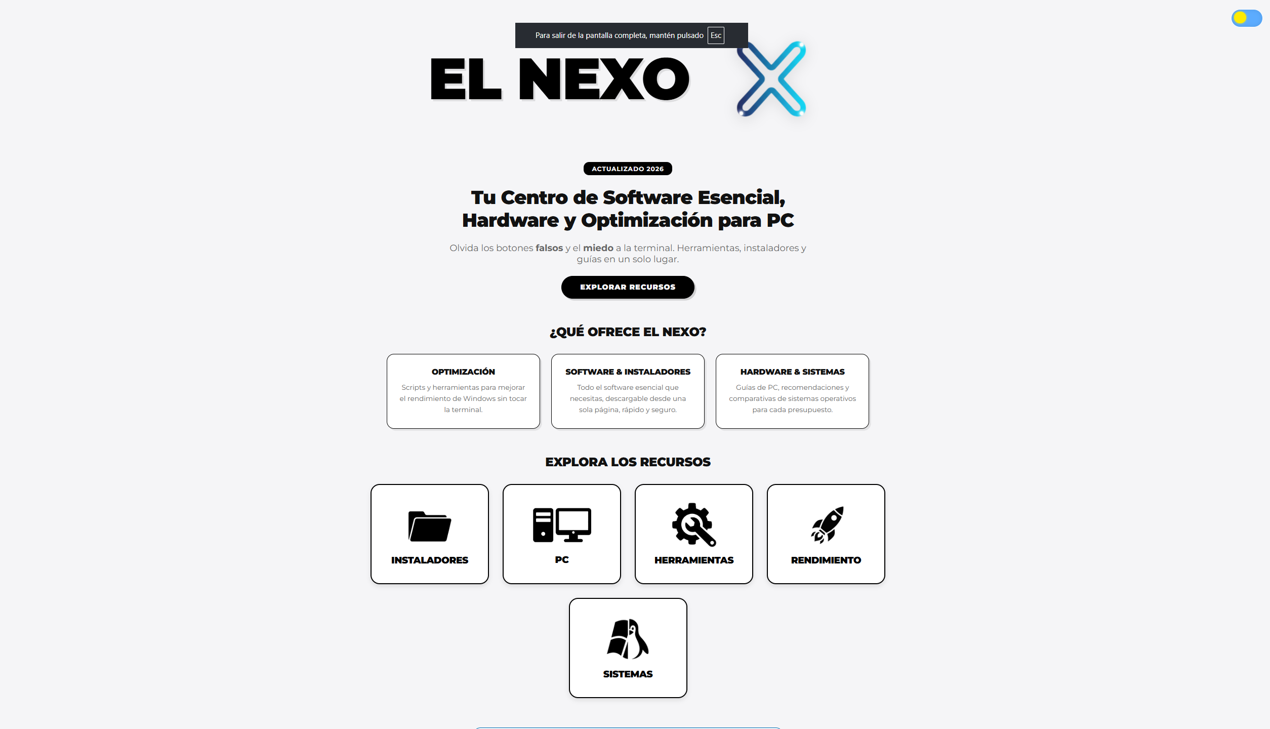 Captura de pantalla del proyecto El Nexo Center
